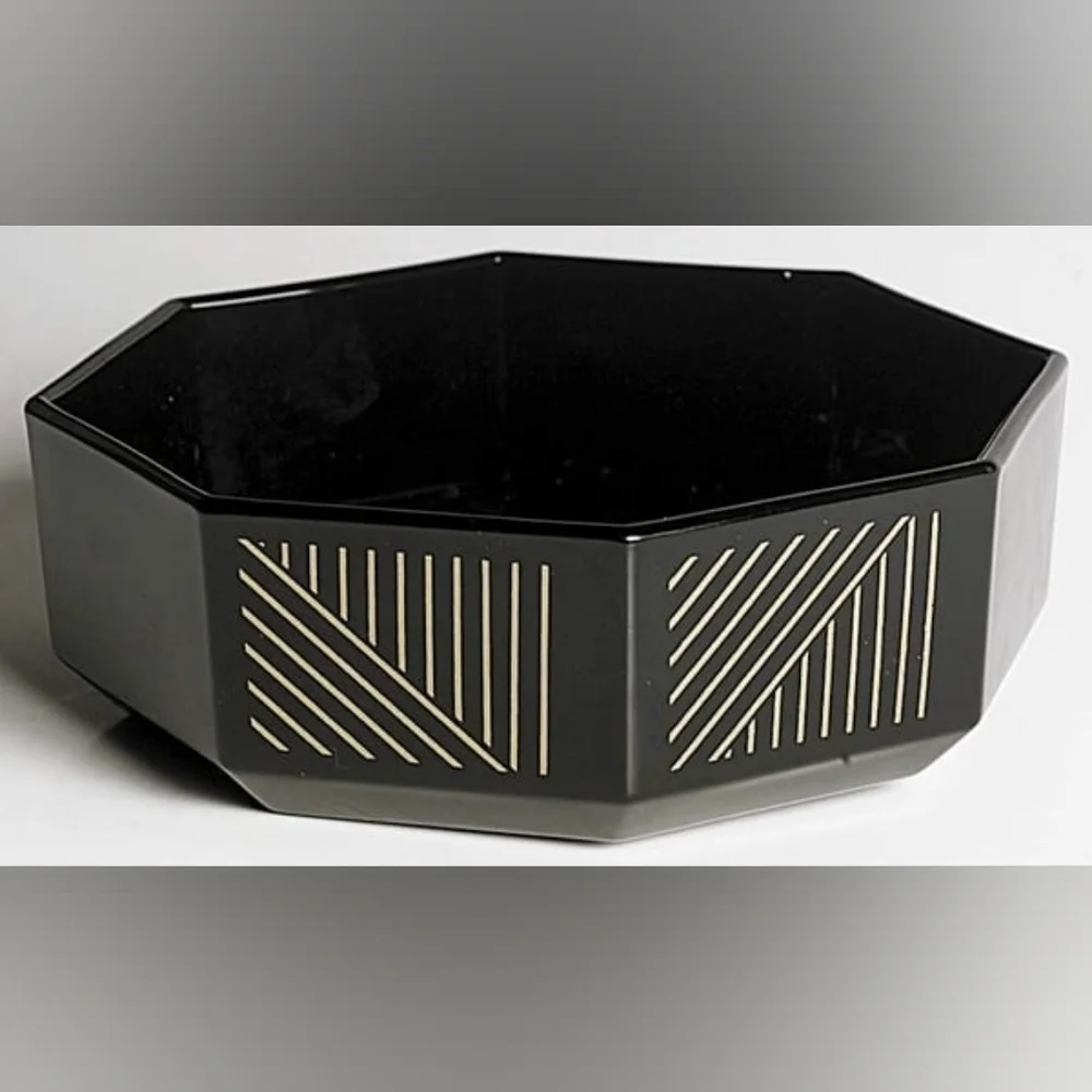 Set Of 8 Arcoroc France Marine Gold Black Octagonal Cereal Soup Bowls